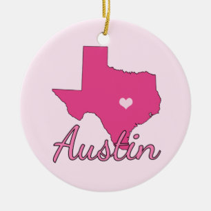 Cute Austin Texas Girl Rosa Julgransprydnad Keramik