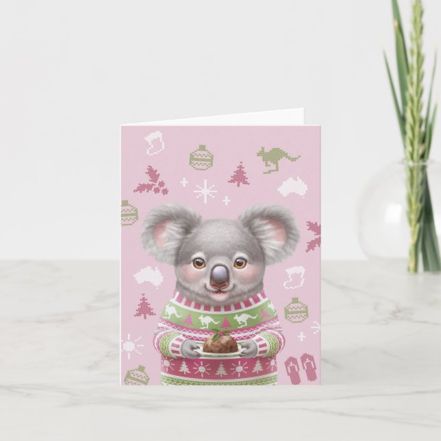Cute Australian Animal jul Card - Koala Helgkort (Framsida)