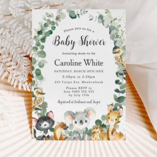 Cute Australian Animals Greenery Baby Shower Inbjudningar