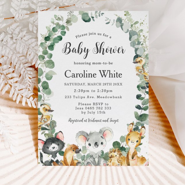 Cute Australian Animals Greenery Baby Shower Inbjudningar (Skapare uppladdad)