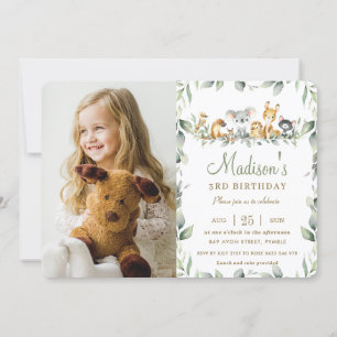 Cute Australian Animals Greenery Birthday Photo Inbjudningar