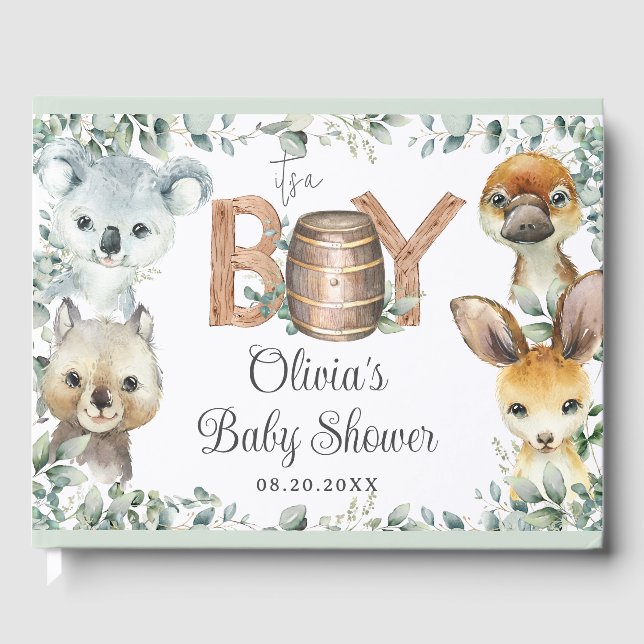 Cute Australian Animals Greenery Boy Shower Gästböcker (Framsida)