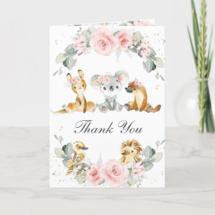 Cute Australian Animals Rosa Blommigt Greenery Tack Kort