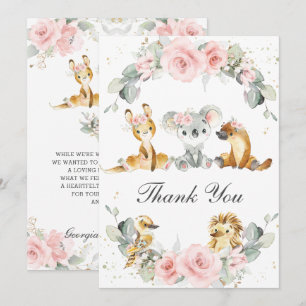 Cute Australian Animals Rosa Blommigt Greenery Tack Kort