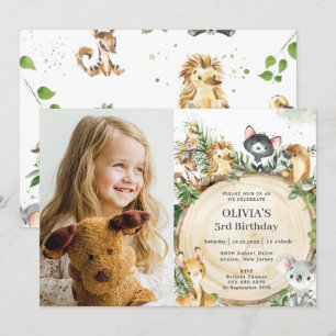 Cute Australian Animals Rustic Wood Birthday Photo Inbjudningar