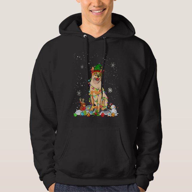 Cute Australian Cattle Dog Elf Hat Christmas Light Hoodie (Framsida)