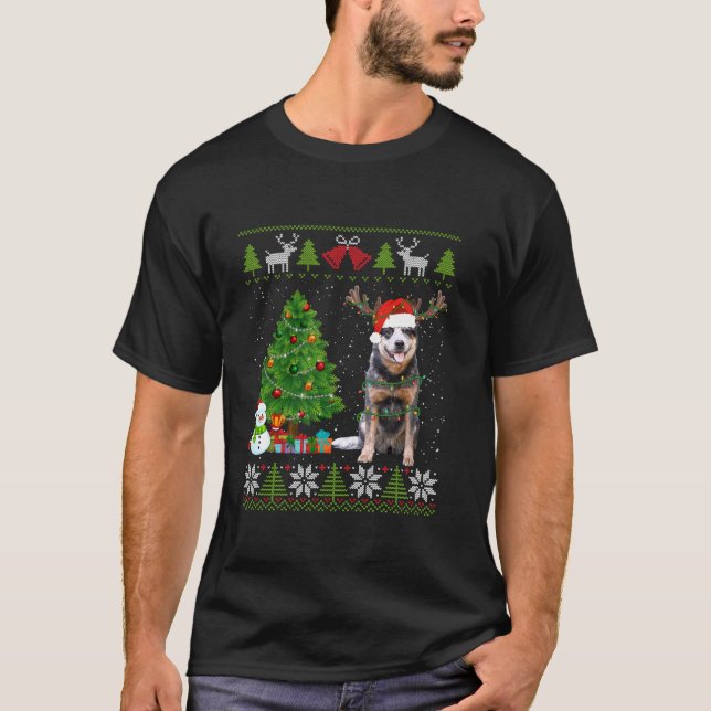 Cute Australian Cattle Hund Santa Hat Ugly Sweater T Shirt (Framsida)