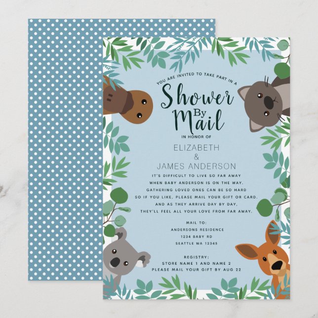 Cute Australian Critters Baby Shower by Mail Inbjudningar (Fram/baksida)