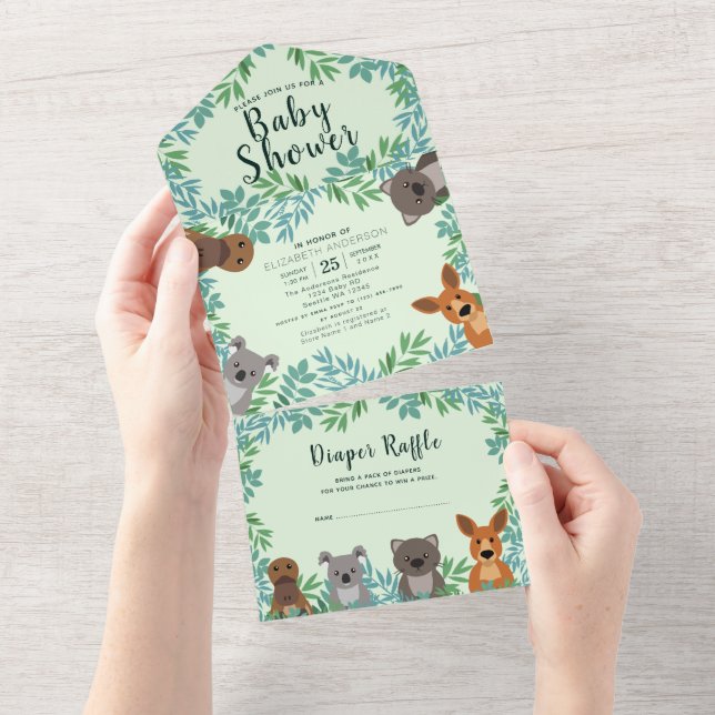 Cute Australian Critters Baby Shower-inbjudan (Tearaway)