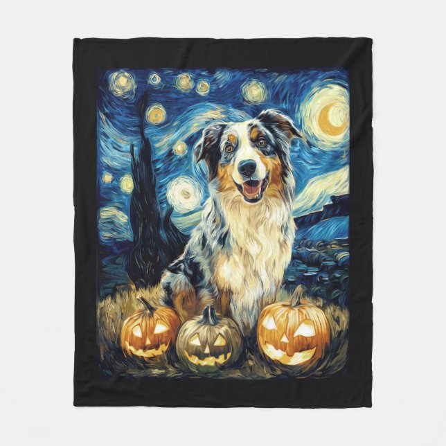Cute Australian Shepherd Dog Halloween Jack O Lant Fleecefilt (Framsidan)