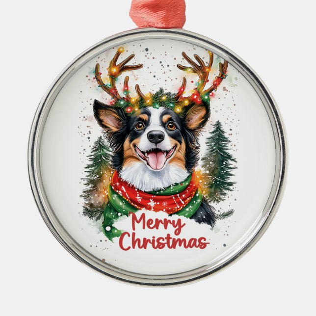 Cute Australian shepherd Hund Julgransprydnad Metall (Framsidan)