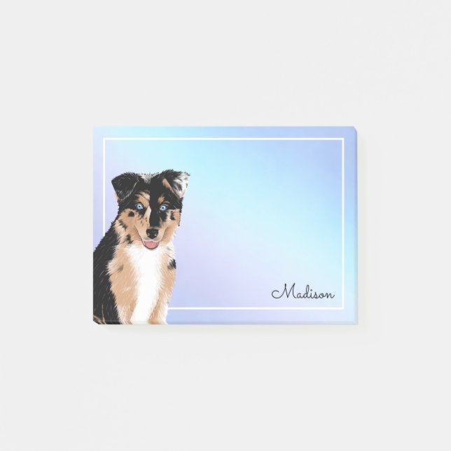 Cute Australian shepherd Pastel Ombre Namn Post-it Block (Framsida)