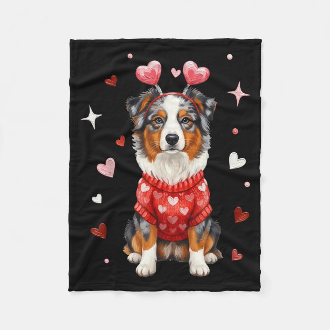 Cute Australian Shepherd Valentine Heart Valentine Fleecefilt (Framsidan)