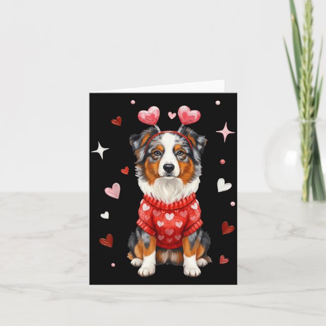 Cute Australian Shepherd Valentine Heart Valentine Kort (Framsida)