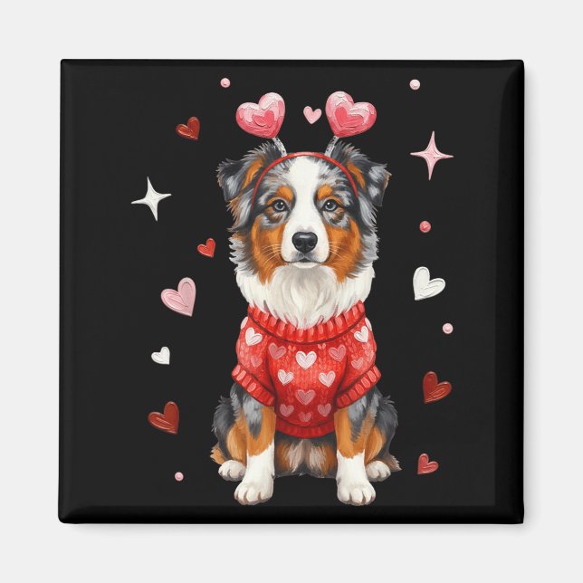 Cute Australian Shepherd Valentine Heart Valentine Magnet (Framsidan)