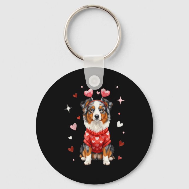 Cute Australian Shepherd Valentine Heart Valentine Nyckelring (Framsida)