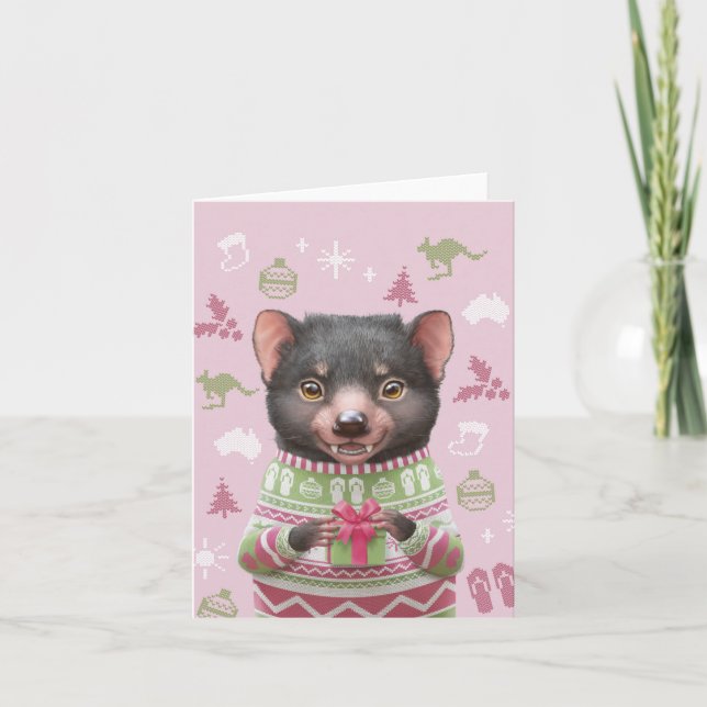 Cute Australien - Julkort för djur - Djävulen Helgkort (Framsida)