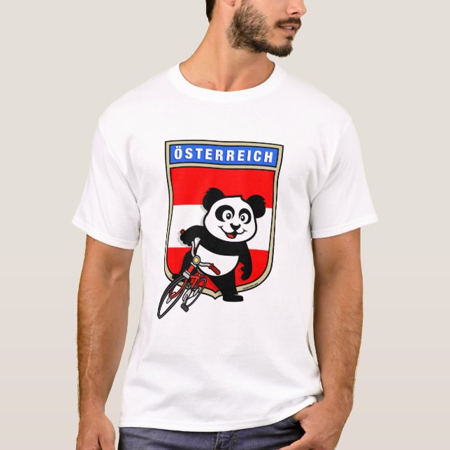 Cute Austria Cycling Panda Tee Shirt (Framsida)