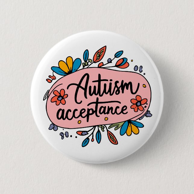 Cute Autism Accepance Rosa Blue Gula blommor Knapp (Framsida)