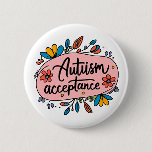 Cute Autism Accepance Rosa Blue Gula blommor Knapp