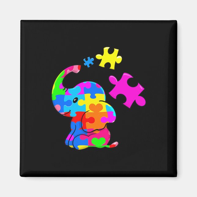 Cute Autism Elephant Autism Awareness Autistic Magnet (Framsidan)