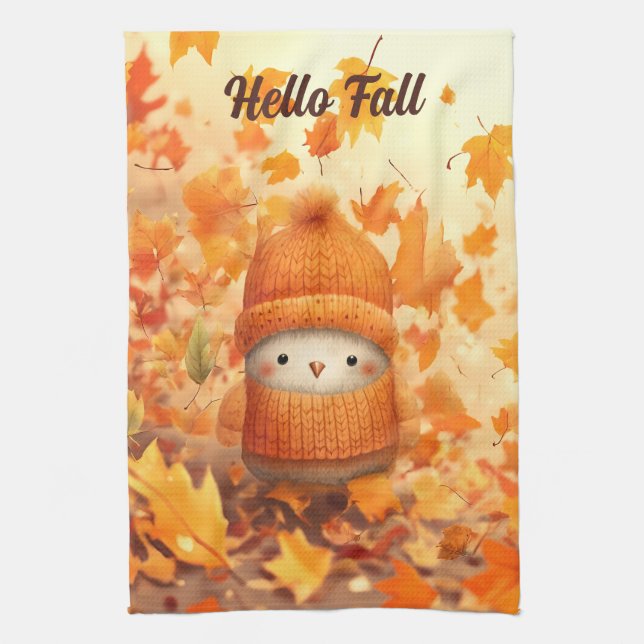 Cute Autumn Bird Dsed for Fall Kökshandduk (Vertikal)