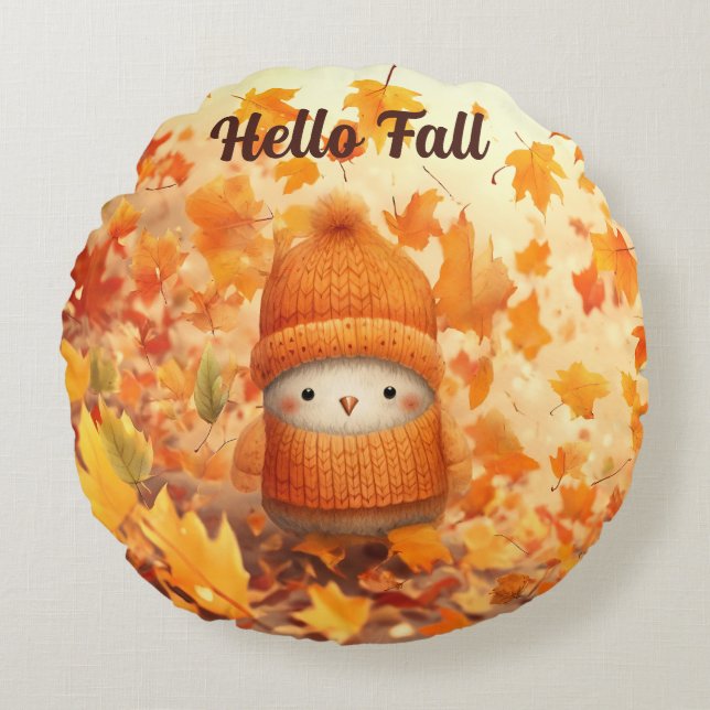 Cute Autumn Bird Dsed for Fall Rund Kudde (Framsidan)
