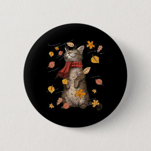 Cute Autumn Cat Fall Breeze Kitten Kattunge Älskar Knapp
