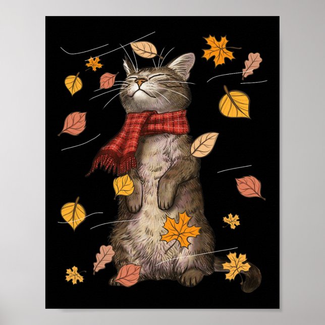 Cute Autumn Cat Fall Breeze Kitten Kattunge Älskar Poster (Framsidan)