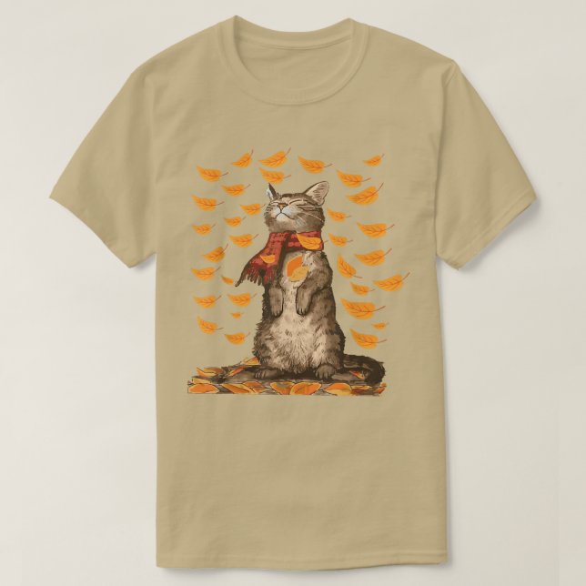 Cute Autumn Cat Fall Breeze Kitten Kattunge Älskar T Shirt (Design framsida)