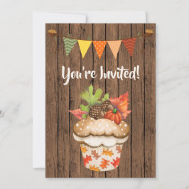 Cute Autumn Cuptårta och Bunting Fall Birthday Inbjudningar