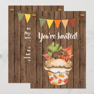 Cute Autumn Cuptårta och Bunting Fall Birthday Inbjudningar