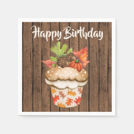 Cute Autumn Cuptårta på Wood Fall Grattis på födel Pappersservett