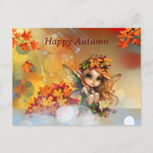 Cute Autumn Fairy with Fallen Löv Vykort