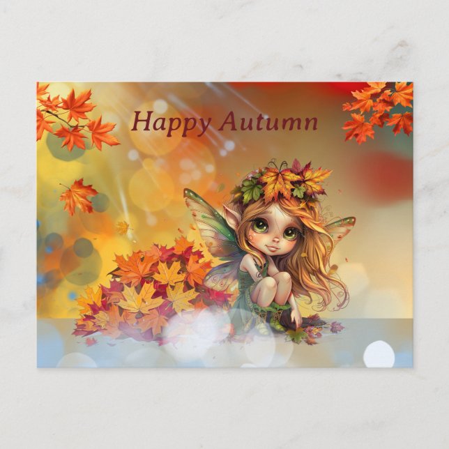 Cute Autumn Fairy with Fallen Löv Vykort (Framsida)