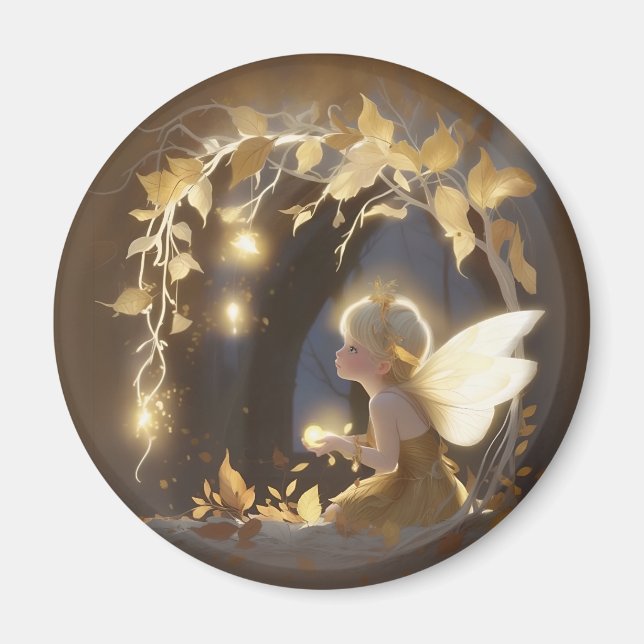 Cute Autumn Fairy with Glowing Flowers Magnet (Framsidan)