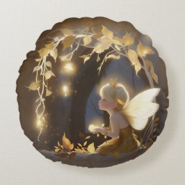 Cute Autumn Fairy with Glowing Flowers Rund Kudde