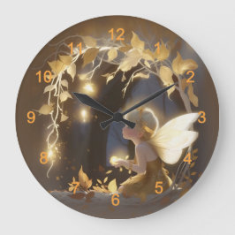 Cute Autumn Fairy with Glowing Flowers Stor Klocka
