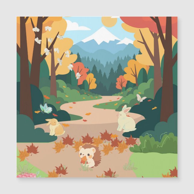 Cute Autumn Forest Animals Cozy Landscape Art Post (Framsida)