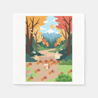 Cute Autumn Forest Animals Cozy Landscape Art Post Pappersservett