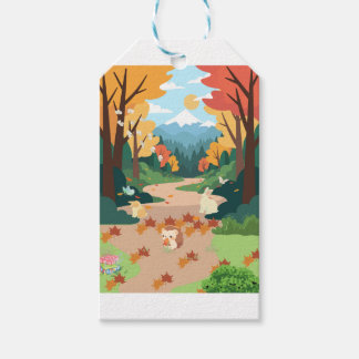 Cute Autumn Forest Animals Cozy Landscape Art Post Presentetikett