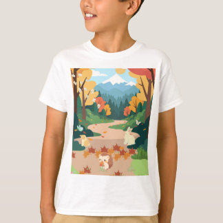 Cute Autumn Forest Animals Cozy Landscape Art Post T Shirt