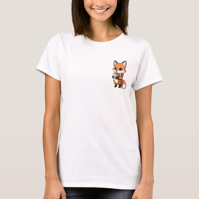 Cute Autumn Fox With Scarf Drinking Pumpkin Spice T Shirt (Framsida)