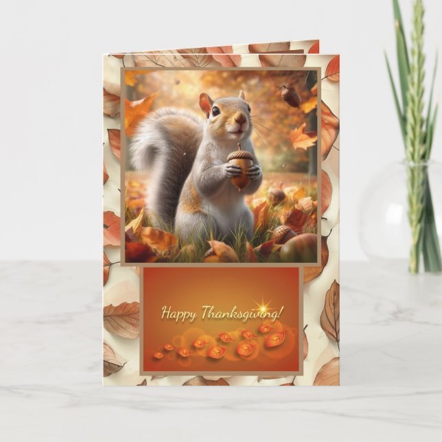 Cute Autumn Funny Squirrel Thanksgiving Card Tack Kort (Framsida)