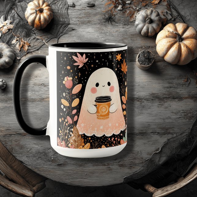 Cute Autumn Ghost med Pumpkin Coffee - Mysigt fall Mugg (Skapare uppladdad)