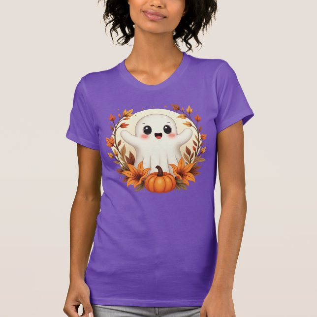 Cute Autumn Ghost Pumpkin T Shirt (Framsida)