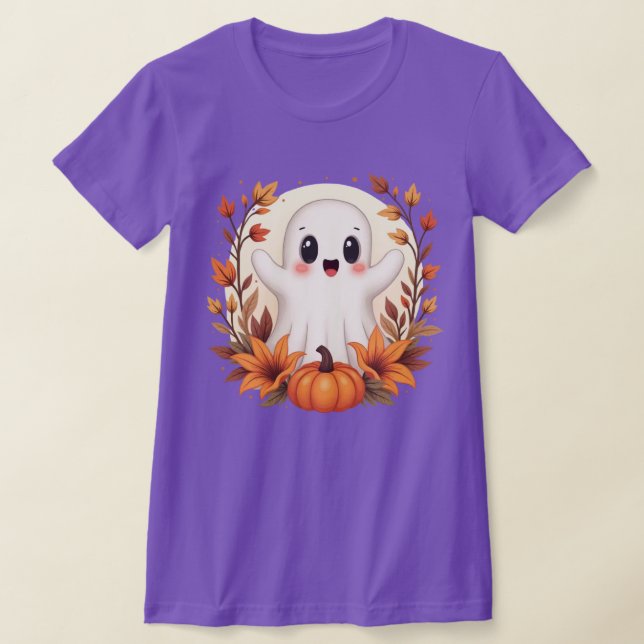 Cute Autumn Ghost Pumpkin T Shirt (Laydown)