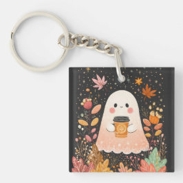 Cute Autumn Ghost with Pumpkin Coffee – Cozy Fall