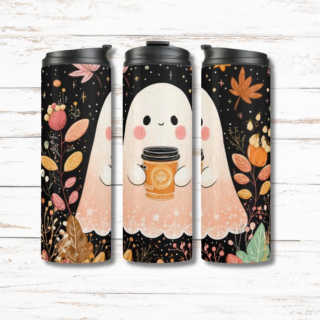 Cute Autumn Ghost with Pumpkin Coffee – Cozy Fall  (Skapare uppladdad)