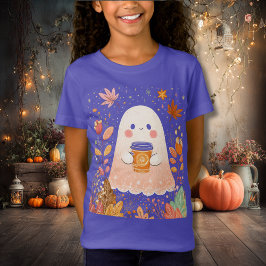 Cute Autumn Ghost with Pumpkin Coffee – Cozy Fall T Shirt